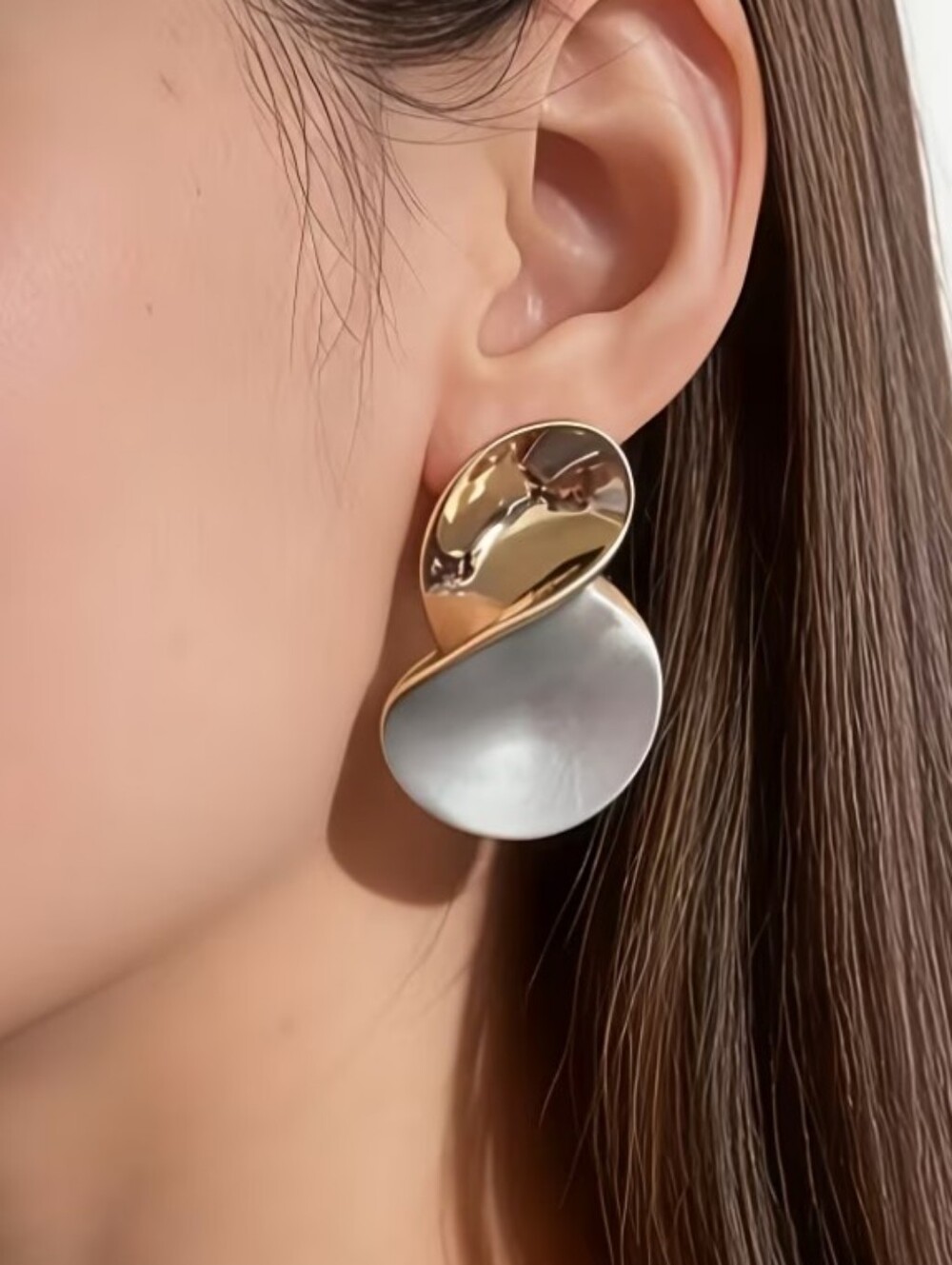 NEW! Gold and Silver Two-Tone Sculptural Swirl-Twisted Drop Post Earrings